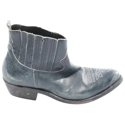 GOLDEN GOOSE BLUE LEATHER ANKLE BOOTS