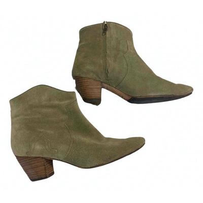 ISABEL MARANT DICKER GREEN SUEDE ANKLE BOOTS