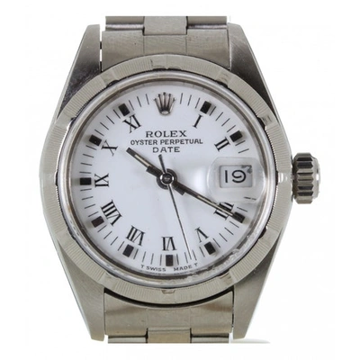 ROLEX LADY OYSTER PERPETUAL 26MM WHITE STEEL WATCH