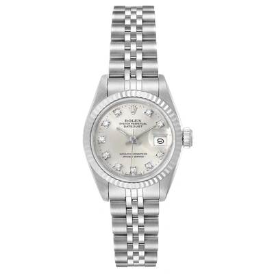 ROLEX SILVER DIAMONDS 18K WHITE GOLD AND STAINLESS STEEL DATEJUST 69174 AUTOMATIC WOMEN'S WRISTWATCH 26 MM