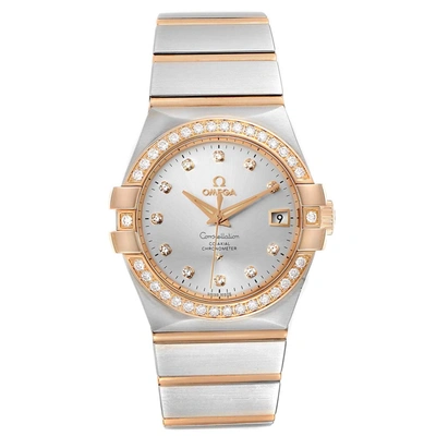 OMEGA SILVER DIAMONDS 18K ROSE GOLD AND STAINLESS STEEL CONSTELLATION 123.25.35.20.52.001 MEN'S WRISTWATCH
