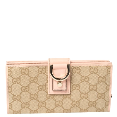 GUCCI BEIGE/PINK GG CANVAS AND LEATHER CONTINENTAL WALLET