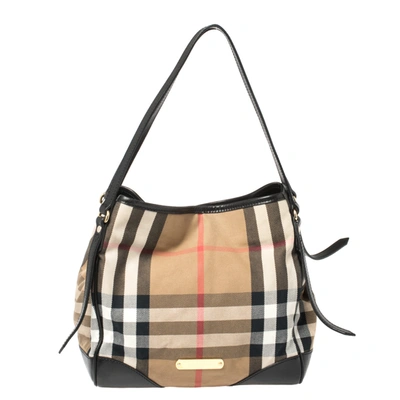 BURBERRY BEIGE/BLACK HOUSE CHECK FABRIC AND LEATHER CANTERBURY TOTE