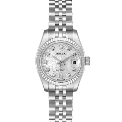 ROLEX SILVER DIAMONDS 18K WHITE GOLD AND STAINLESS STEEL DATEJUST 179174 WOMEN'S WRISTWATCH 26 MM