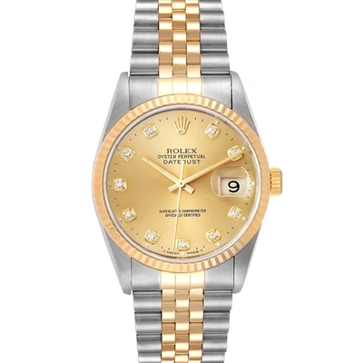 ROLEX CHAMPAGNE DIAMONDS 18K YELLOW GOLD AND STAINLESS STEEL DATEJUST 16233 MEN'S WRISTWATCH 36 MM