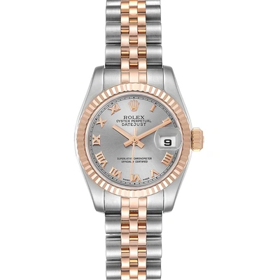 ROLEX GRAY 18K ROSE GOLD AND STAINLESS STEEL DATEJUST 179171 WOMEN'S WRISTWATCH 26 MM