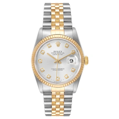 ROLEX SILVER DIAMONDS 18K YELLOW GOLD AND STAINLESS STEEL DATEJUST 16233 MEN'S WRISTWATCH 36 MM