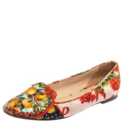 DOLCE & GABBANA MULTICOLOR FLORAL PRINT BROCADE FABRIC SMOKING SLIPPERS SIZE 38.5