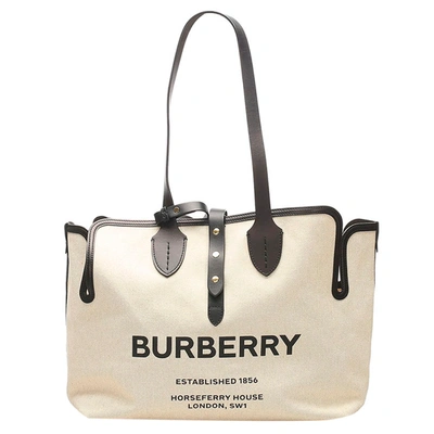 BURBERRY BEIGE CANVAS SOFT BELTED TOTE BAG