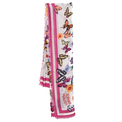 ALEXANDER MCQUEEN PINK BUTTERFLY PRINT MODAL SQUARE SCARF