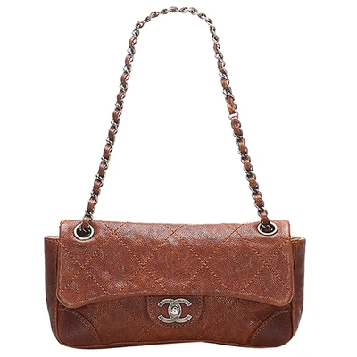 CHANEL BROWN LEATHER WILD STITCH FLAP BAG