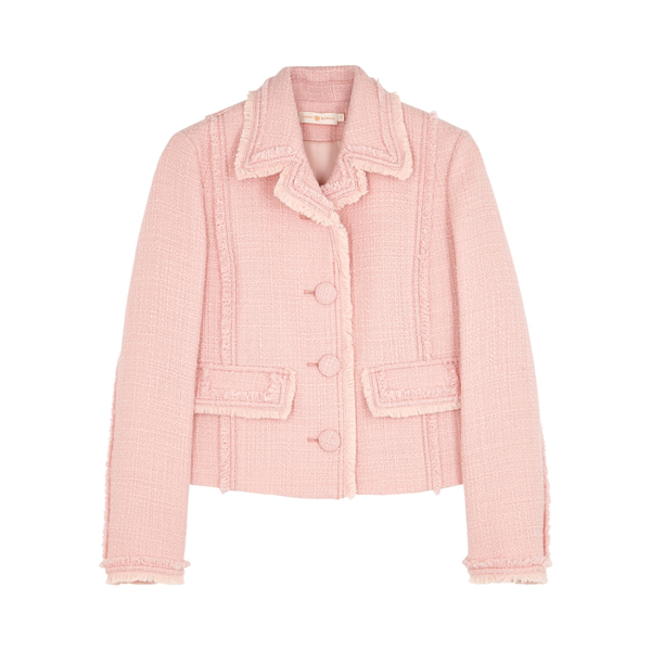 Shop Tory Burch Pink Bouclé Tweed Jacket In Light Pink