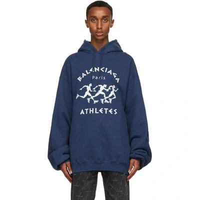 Shop Balenciaga Navy Marathon Sport Hoodie In 4866 Nautic