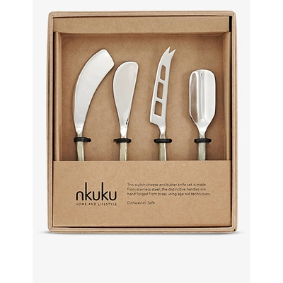 NKUKU DARSA BRUSHED GOLD-TONE CHEESE KNIFE SET OF FOUR