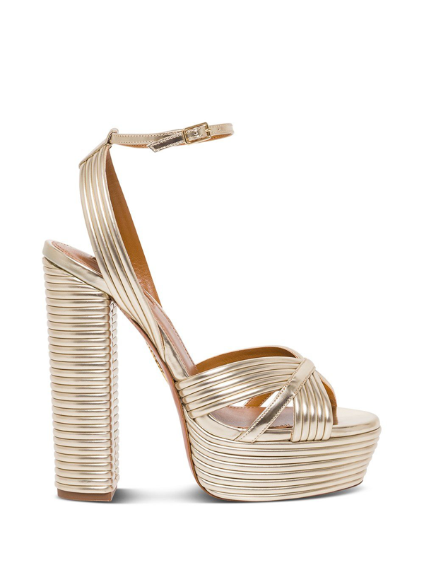 Shop Aquazzura Sundance Platform Heeled Sandals In Gold