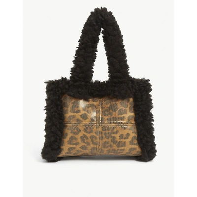 STAND STUDIO LIZ FAUX-SHEARLING AND LEOPARD-PRINT SHOULDER BAG