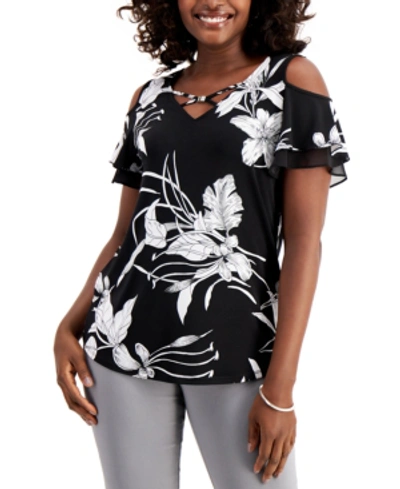 MACY'S JM COLLECTION PRINTED COLD-SHOULDER TOP, CREATED FOR MACY'S