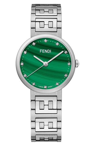 Fendi Forever Diamond Bracelet Watch, 29mm In Silver/ Green/ Silver