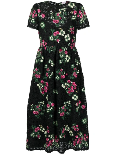 RED VALENTINO FLORAL EMBROIDERED MACRAMÉ DRESS