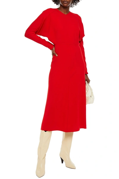 outnet red dress THEORY Draped crepe midi dress
