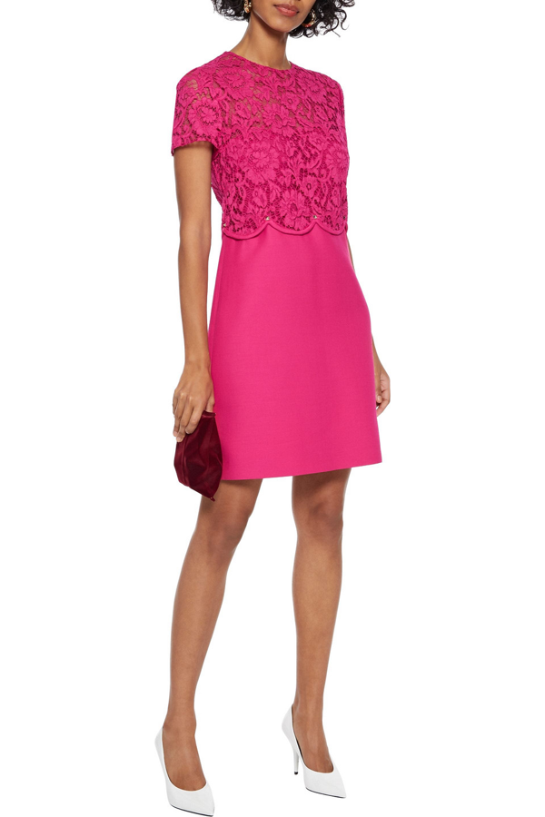Shop Valentino Corded Lace-paneled Wool And Silk-blend Crepe Mini 