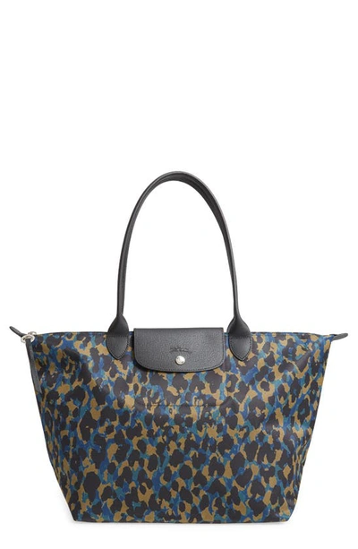 Longchamp Le Pliage Large Panther Print Nylon Tote In Nordic