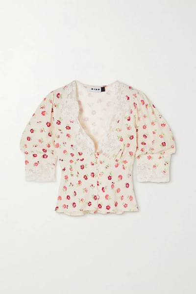 RIXO LONDON AMANDA CROPPED LACE-TRIMMED FLORAL-PRINT CREPE DE CHINE BLOUSE