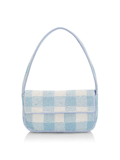 STAUD TOMMY GINGHAM BEADED BAGUETTE