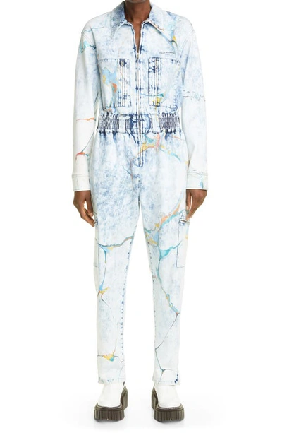 STELLA MCCARTNEY MARBLE PRINT BIODEGRADABLE DENIM JUMPSUIT
