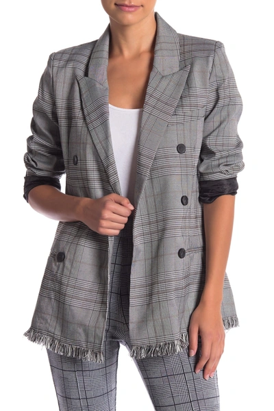 ROMEO & JULIET COUTURE FRAY HEM PLAID BLAZER