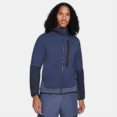 Shop Nike Sportswear Tech Fleece Woven Full zip Hoodie In Midnight Navy thunder Blue dark Obsidian black