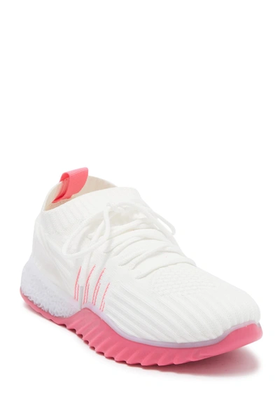 Shop Danskin Positive Neon Sock Knit Sneaker In White/hot Pink