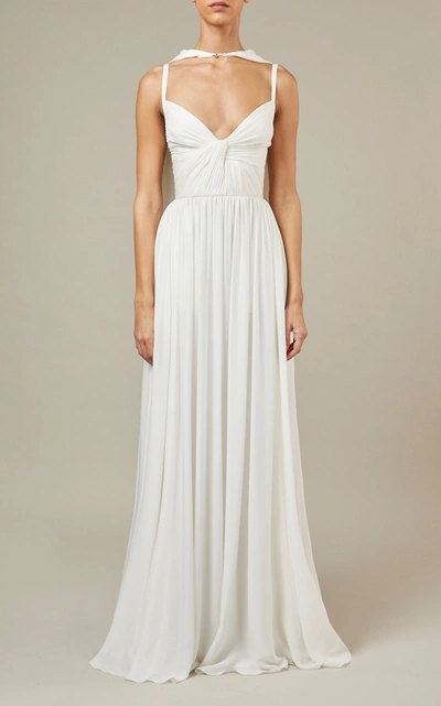 Elie Saab Cape-detailed Silk Maxi Dress In White