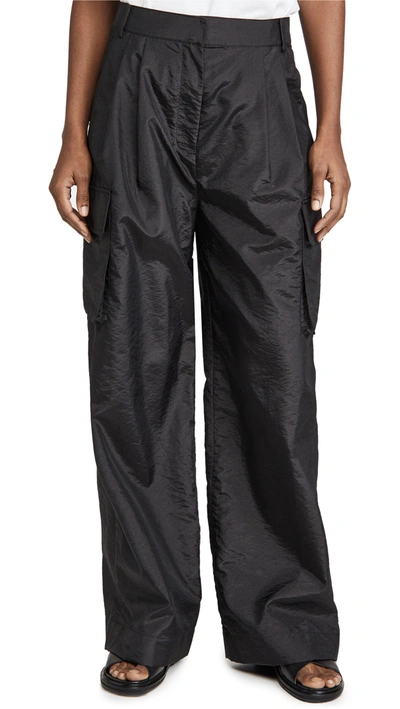 TIBI CRISPY NYLON PLEATED CARGO PANT BLACK