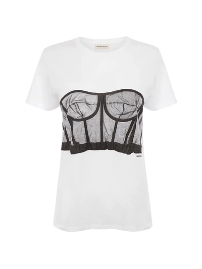 Alexander Mcqueen Corset Cotton T-shirt In White