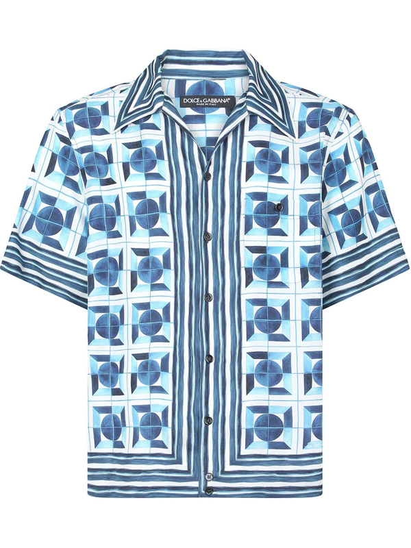 Shop Dolce & Gabbana Majolica-print Silk Shirt In Blue