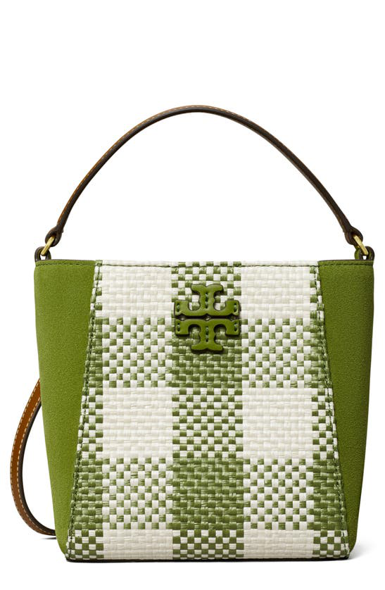 Shop Tory Burch Small Mcgraw Gingham Bucket Bag In Shiso