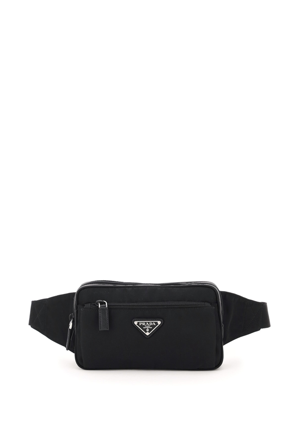 Shop Prada Triangle Logo Fabric Belt Bag In Nero (black)