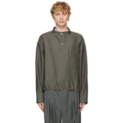 Shop Lemaire Grey Smock Shirt In 930 Dark Stone Grey