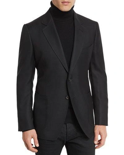 TOM FORD HOPSACK TEXTURED CARDIGAN JACKET, BLACK