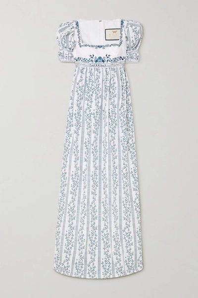 Agua By Agua Bendita Pistachio Bead-embellished Embroidered Floral-print  Cotton Maxi Dress In White