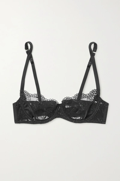 COCO DE MER EVITA CUTOUT SCALLOPED LACE AND STRETCH-SATIN UNDERWIRED BALCONETTE BRA