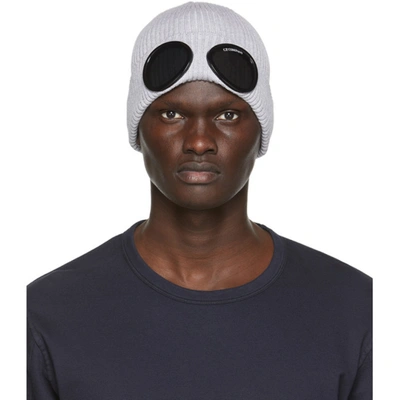 Shop C.p. Company Grey Cotton Goggle Beanie In M93 Gry Mel