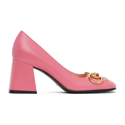 Shop Gucci Pink Horsebit Mid Heel Pumps In 5609 Pink