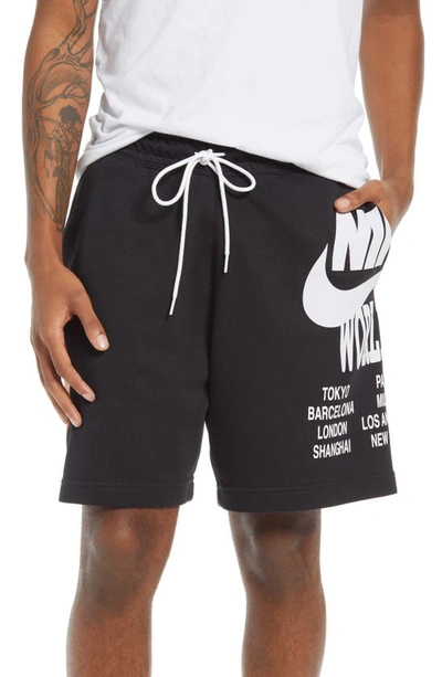 Nike Sportswear World Tour Graphic Drawstring Shorts In Black