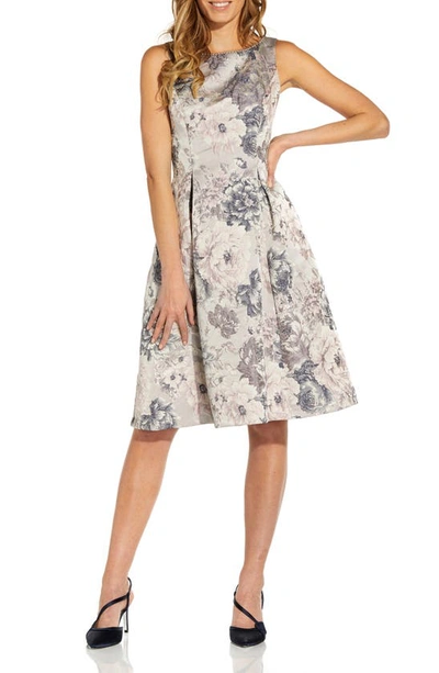 Shop Adrianna Papell Floral Jacquard Fit Flare Dress In Silver Multi