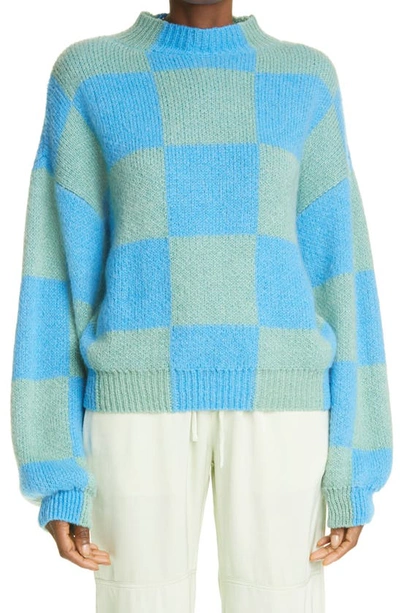 STINE GOYA ADONIS CHECKERBOARD BALLOON SLEEVE SWEATER