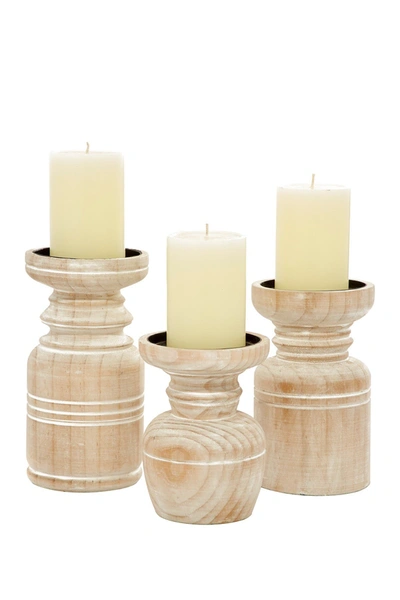 WILLOW ROW BROWN WOOD PILLAR CANDLE HOLDER WITH WHITEWASH FINISH