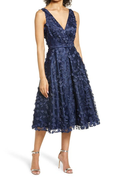 Shop Eliza J 3d Applique Fit Flare Cocktail Dress In Navy