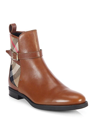 BURBERRY Richardson Leather & Check Canvas Ankle Boots